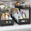 Under Sink Organizer Upgrade To Professional Rails,2-Tier Dual Pull Out Cabinet Storage,Height Adjustable Slide Out Drawers F