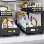 Under Sink Organizer Upgrade To Professional Rails,2-Tier Dual Pull Out Cabinet Storage,Height Adjustable Slide Out Drawers F