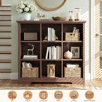 Aheaplus Wooden 9-Cube Storage Organizer with Charging Ports, Modern Cube Bookcase with Base, 4-Tier Floor Standing Open Cubb