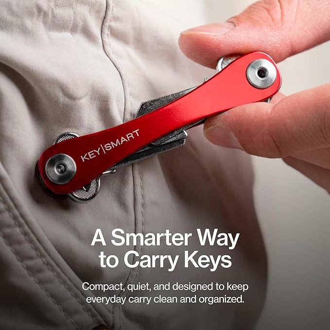 KeySmart Original Key Holder - Compact Key Organizer for Key Chain, Minimalist Clutter-Free EDC Keychains Key Ring, Red, 14 K