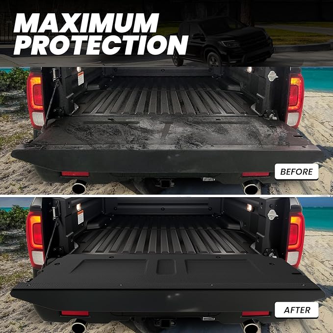 LASFIT Tailgate Mat for Honda Ridgeline 2017 2018 2019 Tailgate Liner, Custom Fit Anti-Scratch Anti-Slip Easy Installation TPE All Weather Tailgate Protector Cover, Black