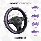 Road Comforts Leather Steering Wheel Cover – Black & Purple, Universal Fit 14.5-15 Inch, Microfiber Leather, Anti-Slip & Brea