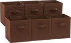 Amazon Basics Collapsible Fabric Storage Bins with Handles, Cube Organizer, Lightweight Fabric, 10.5"x10.5"x11", Brown, 6-Pac