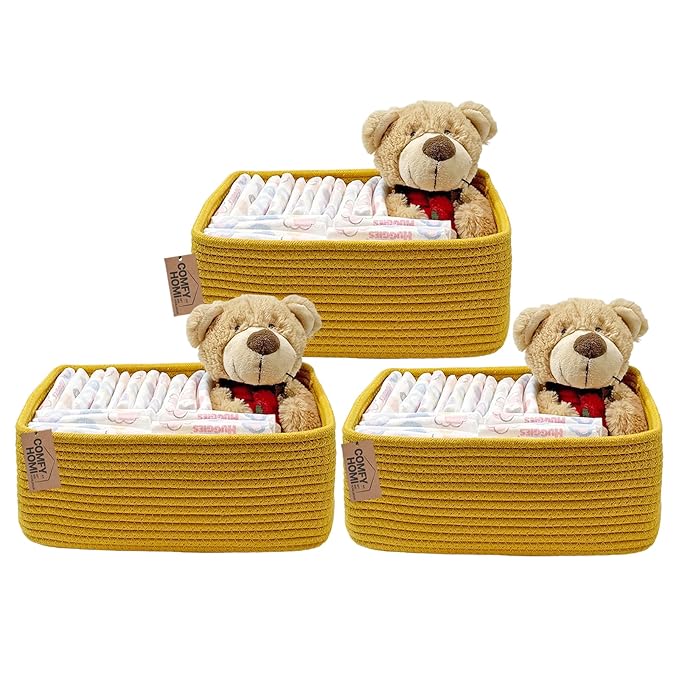 COMFY-HOMI 13" x 8.5" x 5.1" Storage Baskets for Organizing | Cotton Rope Woven Basket | Toy Storage Bin Box | Basket for She