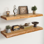 Live Edge Elm Floating Shelves For Wall - 36" W x 9.3" D Rustic Solid Wood Shelves with Invisible Bracket, Wall-Mounted Stora