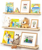 Picture Ledge Shelf for Wall, 36 inches Solid Pine Wood Nursery Book Shelves 3 Packs, Floating Ledge Shelves for Kids' Room B