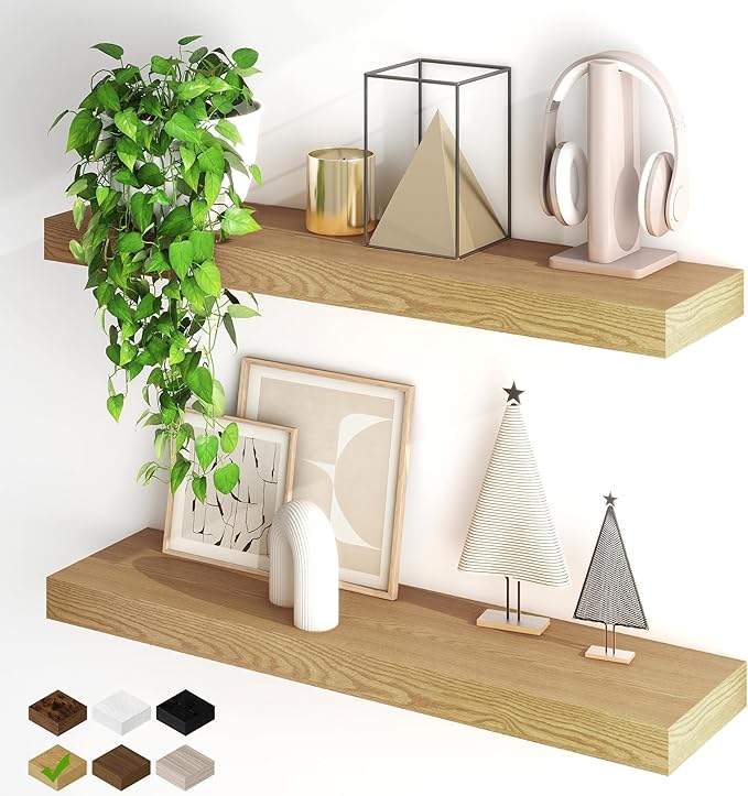 Fun Memories Floating Shelves for Wall, 32Inch Floating Shelves Set of 2, Hanging Shelf with Invisible Brackets, Wood Shelves