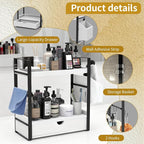 2-Tired Bathroom Counter Organizers and Storage, Bathroom Countertop Organizer with Drawer, Solid Wood Skincare Perfume Organ