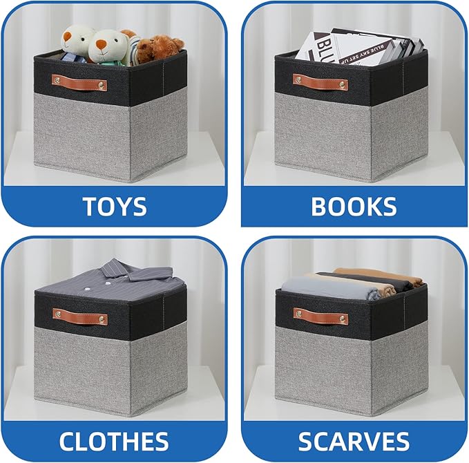 Temary 11 x 11 Cube Storage Bins Fabric Storage Cubes for Shelf, Closet, 4 Pack Cube Basket for Clothes, Storage Cube Bins wi