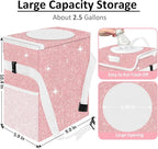 Cute Mini Car Trash Bag with Lid, Glitter Garbage Can Bin Hanging for Back/Front Seat/Console, Waterproof, Leakproof, 2.5 Gallon, Pink Bling Sparkly