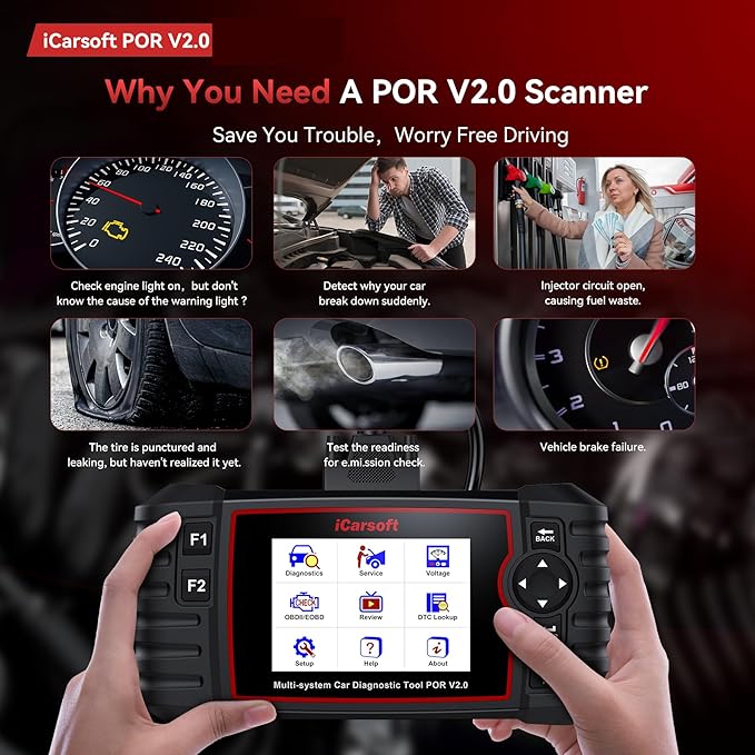 OBD2 Scanner Diagnostic Tool for Porsche/Cayenne, iCarsoft POR V2.0 Code Reader Battery Registration for Porsche, All System