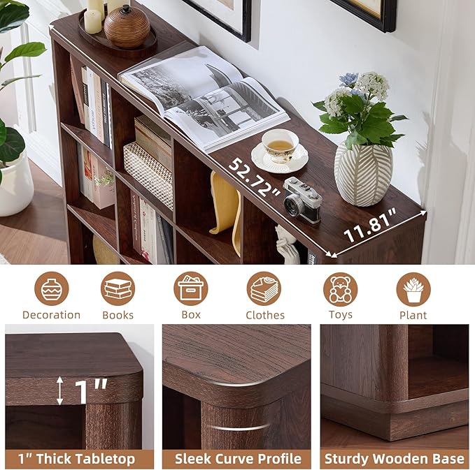 Joaxswe 12 Cube Storage Organizer, 41" Large Bookshelf with Curved Edge, Wood Floor Standing 3-Tier Cubby Bookcase w/Base, Vi