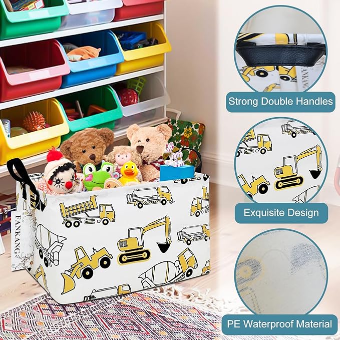 FANKANG Storage Bins, Nursery Hamper Canvas Laundry Basket Foldable with Waterproof PE Coating Large Storage Baskets for Kids