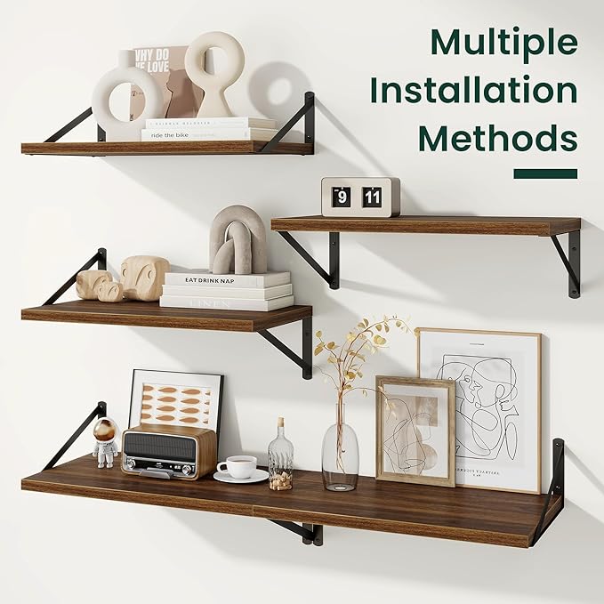 Floating Shelves, 12 Inch Deep Rustic Wood Wall Storage, 36W x 12D Wall Shelves Set of 2, Heavy Duty Metal Brackets, Large In