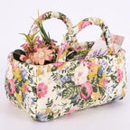 Small Storage Basket Organizer, Mini Fabric Floral Storage Baskets with Handle, Quilted Portable Collapsible Storage (C)