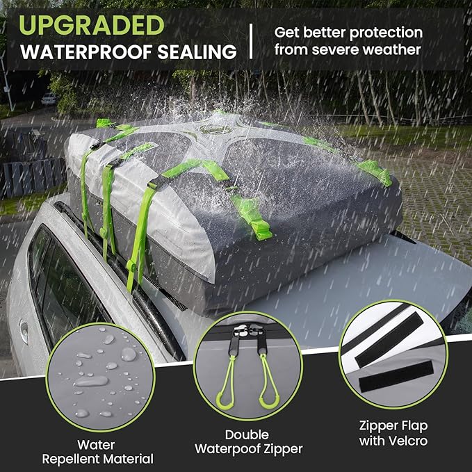 Sailnovo Car Roof Bag Rooftop Cargo Carrier 21 Cubic,Waterproof Cargo Roof Bag for Most Vehicles with/Without Roof Rack with Strap, Anti-Slip Mat,6 Door Hooks(Classic Gray-Green)