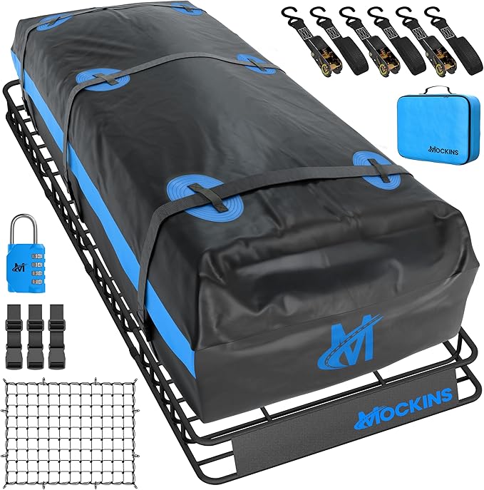 Mockins 84"x39"x6" XL Extendable Roof Rack Cargo Carrier & 35 CuFt Waterproof Cargo Bag for Top of Car | 3 Length Sizes: 40", 63", 84" Luggage Rack for SUV Car & Truck with Roof Basket Accessories