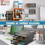 Zhanmai 2 Pack Black Desk Organizer with Drawer Total Wire Mesh Storage Tray Multifunctional Paper Sorter File Stand for Home