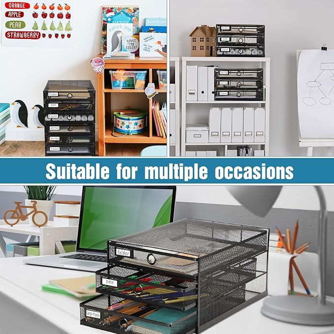 Zhanmai 2 Pack Black Desk Organizer with Drawer Total Wire Mesh Storage Tray Multifunctional Paper Sorter File Stand for Home