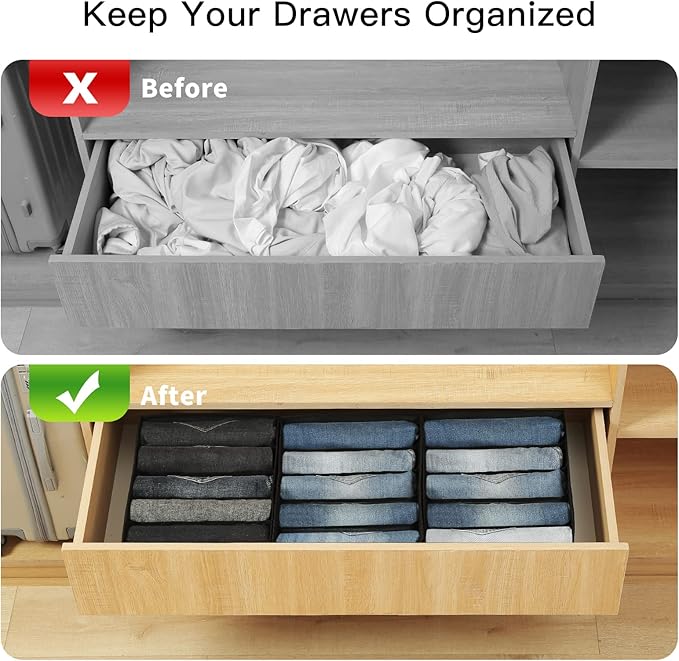Qozary Jeans Pants Organizer for Closet, 4 Pack Drawer Organizers for Clothing, 5 Grids Wardrobe Clothes Storage, Deep Drawer