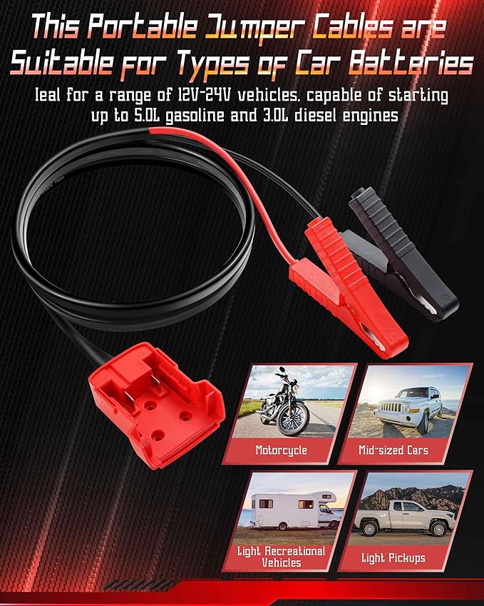 Upgraded Backup Emergency Kit, Jumper Starter Cable Clamps for 18V, 8AWG Auto Battery Automotive Booster Cables Power Tool Line (Battery not Included)