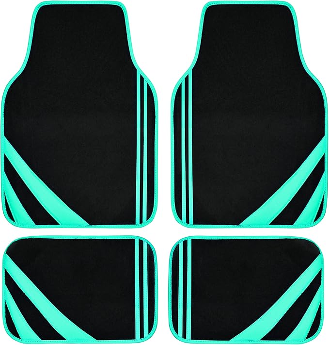 CAR PASS Mint Green Edge Leather Car Floor Mats, Universal Car Mats with Double Stitch Line and Anti-Slip Backing Design, for