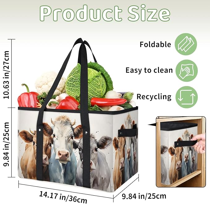 Reusable Grocery Bags Heavy Duty Shopping Bags Foldable Large Tote Bags with Long Handles & Hard Bottom