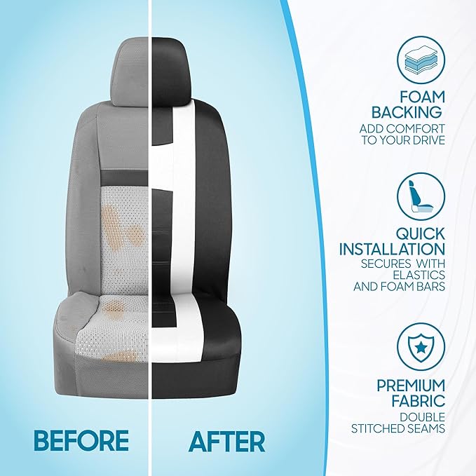 carXS Seat Covers for Cars Full Set, Black & White Car Seat Covers with Matching Rear Bench Cover, Universal Fit for Most Aut
