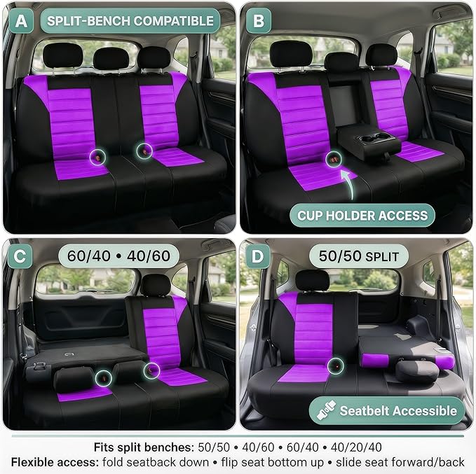 FH Group Automotive Car Seat Covers Rear Set Premium 3D Air Mesh Seat Covers, Airbag Compatible and Split Bench Cover Univers
