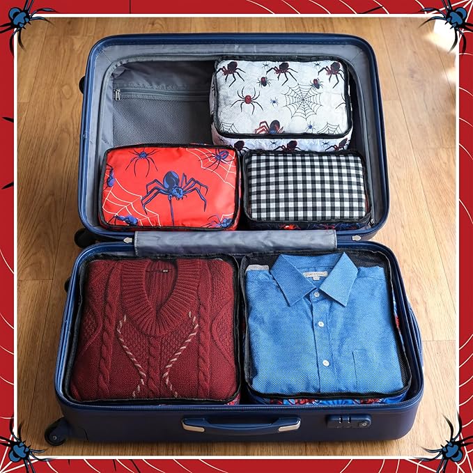 5 Pcs Spider Packing Cubes Set for Travel Spider Travel Bags Accessories Luggage Organizer for Adults Trips Holidays Hiking C
