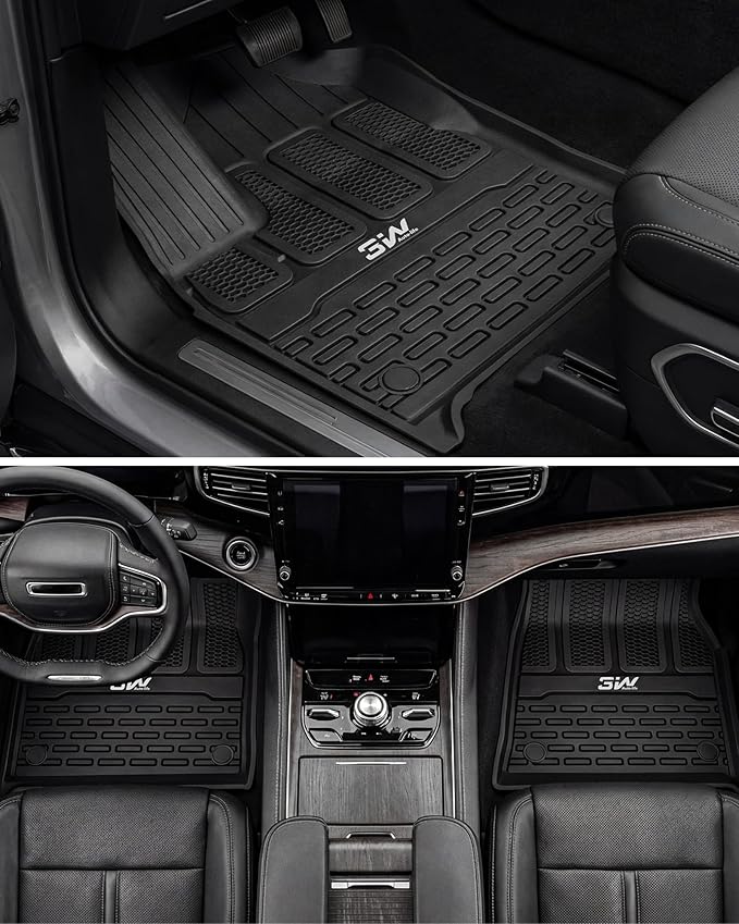 3W Floor Mats & Cargo Liner for Jeep Wagoneer 2022-2026 7-Seat (NOT for 8-Seat/L/S)， with 2nd Row Bench Seat All Weather Protection TPE Full Set Automotive Mat Car Floor Liners Accessories, Black