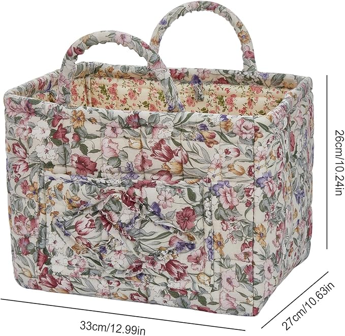Boho Fabric Storage Basket, Large Capacity Laundry Basket, 12.2'' x 10.23'' x 10.23'' Collapsible Laundry Hamper with Easy Ca