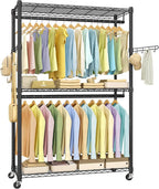 SONGMICS Heavy-Duty Rolling Clothes Rack, Garment Rack, Portable Closet, 43.3-Inch Wide Clothing Rack on Wheels, with Adjusta