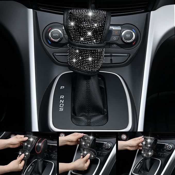 CAR PASS 11 PCS Bling Diamond Car Mats Set for Women Girls, Sparkly Rhinestone Steering Wheel Cover, Waterproof Floor Mats Un