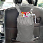 Waterproof Car Trash Bag Reusable Portable Garbage Can with Drawstring Top Adjustable Hanging Strap Leakproof & Washable for Cars SUVs & Trucks (Grey)