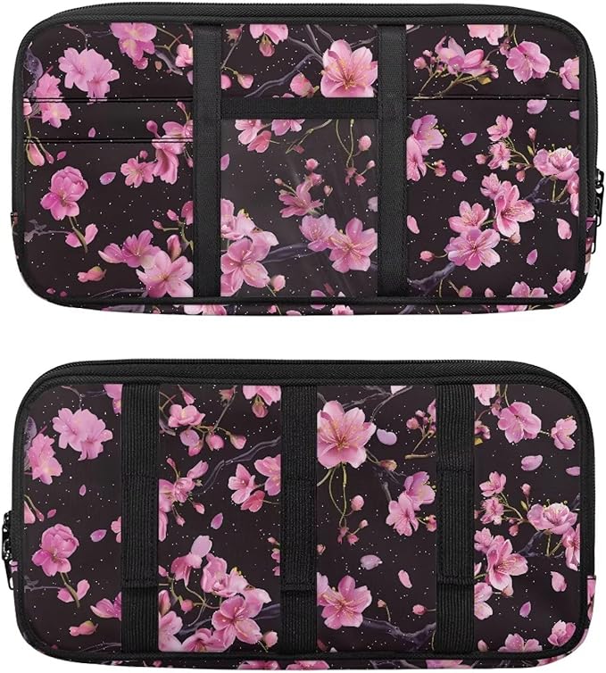 Cherry Blossom Car Visor Organizer for Women Car Visor Storage Pouch Holder Auto Interior Accessories Pocket Cars Truck SUV Storage Pouch Holder, with Multi-Pocket and Zipper