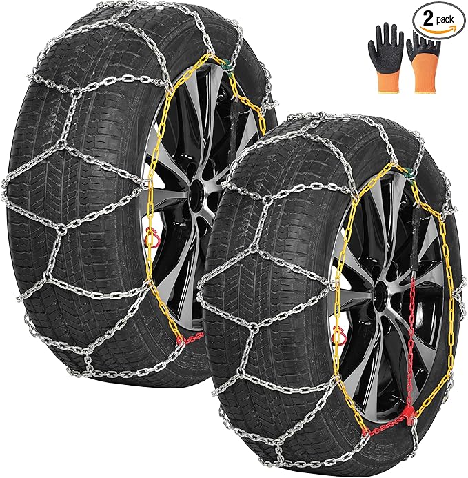 Heavy Duty Snow Chains, Thickened Alloy Manganese Steel Emergency Tire Chains for Trucks, Pickups, and SUVs, set of 2(4WD-70)