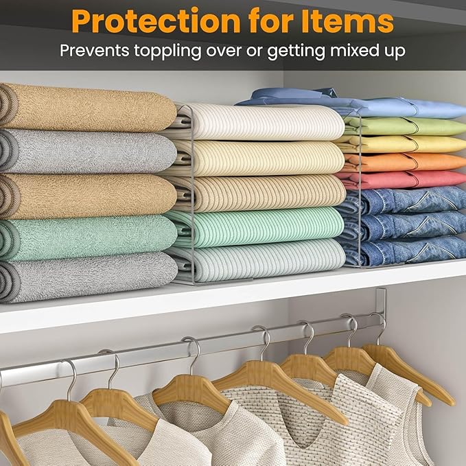 OKPOW Acrylic Shelf Dividers for Closet Organization - 10" Tall X 12" Deep Easy Installation Clothes Purses Organizer - Space