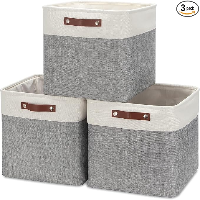 HNZIGE Storage Foldable Storage Baskets Cubes Set(3 Pack) Fabric Bins for Shelves,13 Inch Storage Basket for Organizing with 