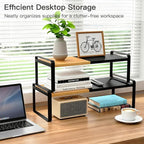 Expandable Kitchen Counter Shelf Organizer, Black Coffee Bar Accessories & Station Decor, Industrial Cabinet Riser with [Secu