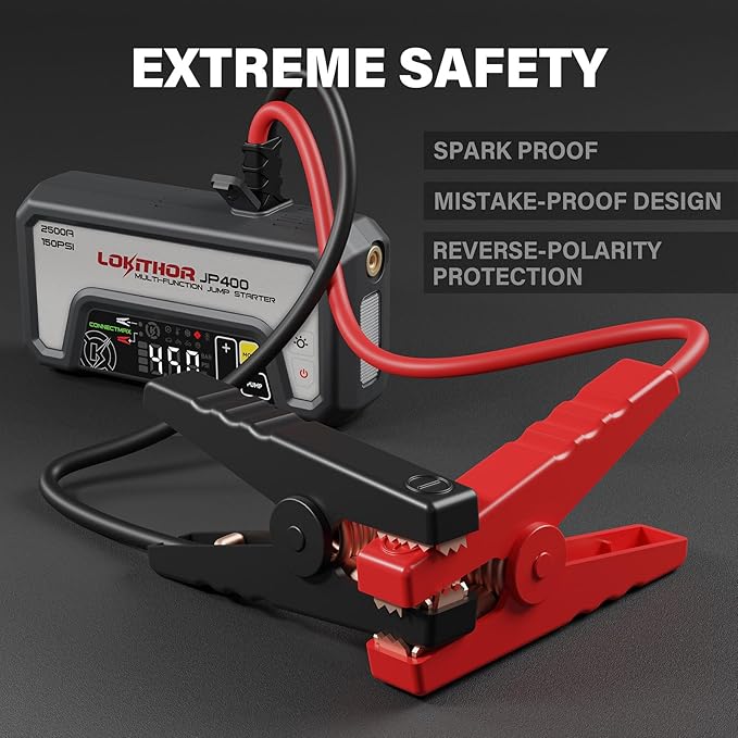 LOKITHOR JP400 Jump Starter with Air Compressor, 2500A 12V Portable Car Battery Booster Pack (8.5L Gas/6.5L Diesel) with