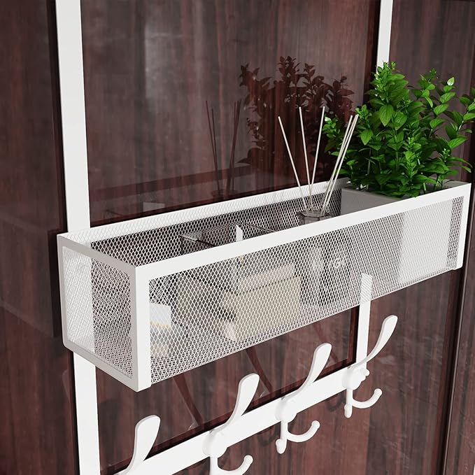 Kaiferty Over The Door Hooks Organizer,Over Door Hanger Towel Rack Mesh Basket with 12 Hooks,Back of Door Storage Organizer f