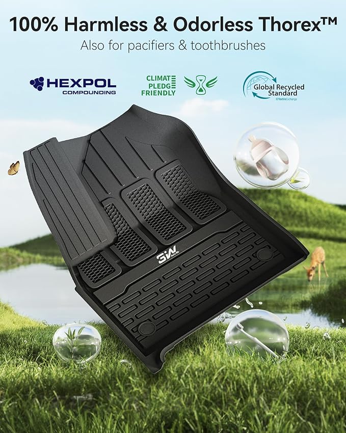 3W Floor Mats & Cargo Liner for Jeep Wagoneer 2022-2026 7-Seat (NOT for 8-Seat/L/S)， with 2nd Row Bench Seat All Weather Protection TPE Full Set Automotive Mat Car Floor Liners Accessories, Black