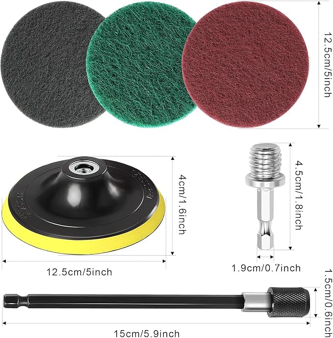 Power Scrub Pads Drill Attachment, GOH DODD 15 Pieces 5 Inch Headlight Restoration Kit Cleaning Kit Scouring Pads with Baker 