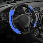 Road Comforts Leather Steering Wheel Cover - Made with PVC Leather - Anti-Slip, Universal Fit 14 1/2 inches to 15 inches - Bl