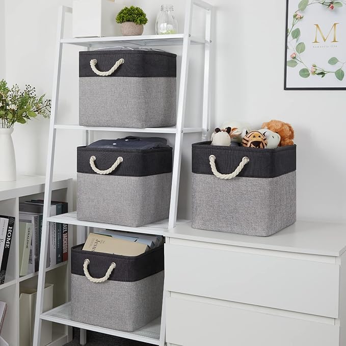 Temary 12 Inch Cube Storage Baskets 4 Pack Fabric Storage Bin for Clothes, Large Baskets with Handles, Basket for Organizing 