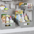 2 Pack 17IN Depth Under Sink Storage Organizer, Large 2-Tier Elegant Mesh Pull Out Shelf for Kitchen and Bathroom Cabinet Org