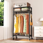 Heavy Duty Clothes Rack Rolling Garment Rack,3 Tier Adjustable Wire Shelving Clothing Racks for Hanging Clothes with Hanger R