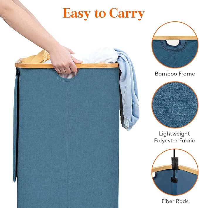 Lifewit 80L Laundry Basket with Lid, Clothes Hampers for Laundry with Bamboo Handles and 1 Removable Bag, Large Foldable Laun