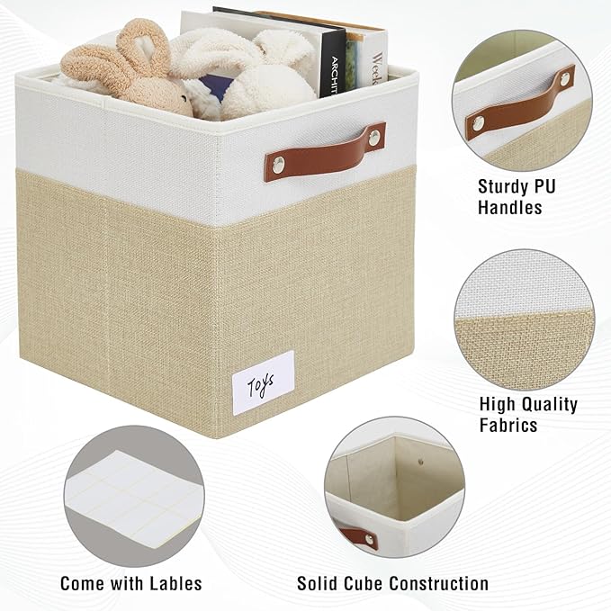 Bagnizer Collapsible Fabric Storage Cube Bins with 2 Reinforced PU Handles, Foldable Storage Organizer Baskets for Closet, Sh